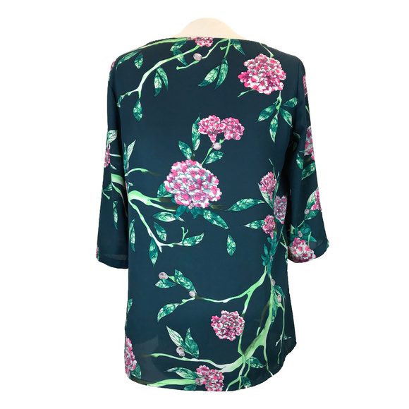 Anthro HD in Paris Teal Pink Eira Floral Blouse 2 - Picture 3 of 4
